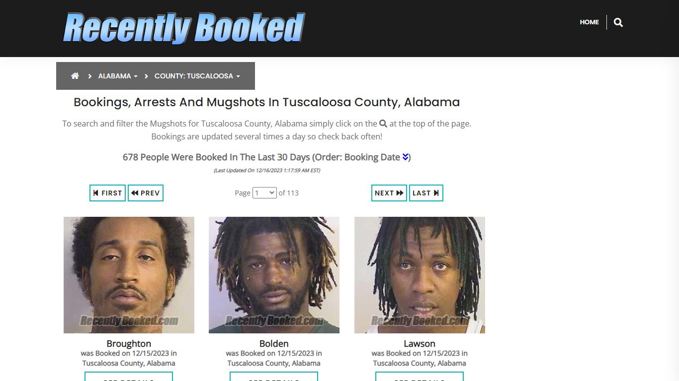 Recent bookings, Arrests, Mugshots in Tuscaloosa County, Alabama